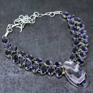 Natural Chevron Amethyst,Amethyst Gemstone 925 Sterling Silver Necklace 18" J242 - Picture 1 of 7
