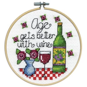 Cross Stitch Kit ~ Design Works HOOPLA Wine Saying w/4" Wood Hoop #DW7059 - Picture 1 of 3