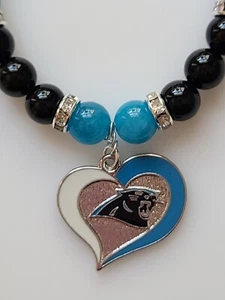 Carolina Panthers Bracelet Football Blue & Black Gemstone Rhinestone Silver - Picture 1 of 9
