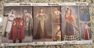 SIMPLICITY Women/Men Costume Patterns LOT 8720 8771 8363 Fantasy Witch Halloween - Picture 1 of 10