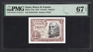 Spain One Peseta 1953 P144a Uncirculated Grade 67 - Picture 1 of 2