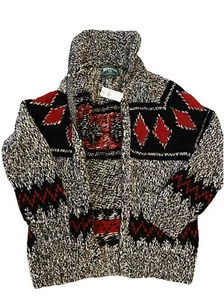 American Eagle Men Fairisle Zip Chunky Cardigan Sweater Aztec Heavy $100 Tags M - Picture 1 of 17