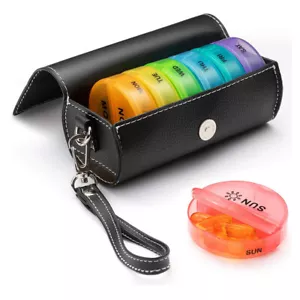Weekly Pill Organizer Daily Pill Box with PU Leather Travel Medicine Organizer - Picture 1 of 21