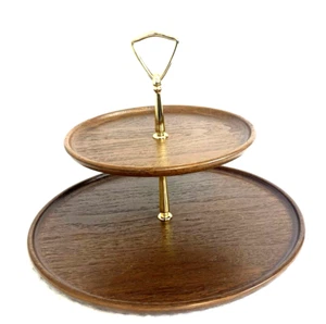 VTG Southwood Hoerner Waldorf Corp USA 2 Tier 13" & 9" Wood Color Plastic Tray - Picture 1 of 9