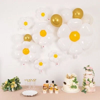 10 WHITE YELLOW Assorted Daisy Flower Mylar Foil BALLOONS Party Decorations - Image 1 of 4