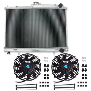 Aluminum Radiator & Fan For 1993-1998 NISSAN SKYLINE R33 R34 GTR GTST RB25DET MT - Picture 1 of 9