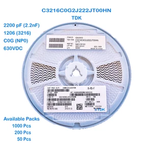 C3216C0G2J222JT00HN TDK MLCC Capacitor SMD 2200pF 630V C0G (NP0) 1206 (3216) ±5% - Picture 1 of 5