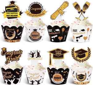 96PCS Graduation Cupcake Toppers Grad Cupcake Picks Decorations with Cupcake Wra - Picture 1 of 7