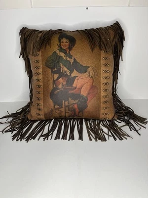 Almohada H&H Vaca Niña Country Western Rodeo Flecos Piel de Vaca COMO Pin Up Foto 1 de 4