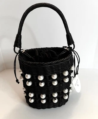 Kate Spade X Target Pearl Embellished Black Bucket Drawstring Woven Bag NWT - Image 1 of 3