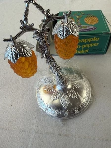 Vintage Hanging Glass Pineapple Salt and Pepper Shakers with plastic Stand - Picture 1 of 7