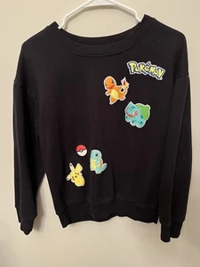 Pokémon Sweater Kids Youth Large Black Charizard Bulbasaur Squirtle Pikachu GUC - Picture 1 of 3