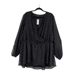 Lane Bryant Womens Size 26 28 Black Gold Swiss Dot Blouse New NWT - Picture 1 of 4