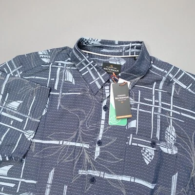 Quicksilver Men's Waterman Paddle Out Short Sleeve Shirt Comfort Fit Navy Woven - Image 1 of 4