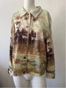 Vintage 90s Y2K Impulse California Yellow Brown Palm Tree Rustic Jacket Size L - Picture 1 of 8