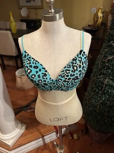 No Boundaries Lace Bra Leopard Print Blue Fish w Lime Green Sizes 36DD - Picture 1 of 5
