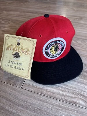 NEW Vintage NHL Chicago Blackhawks Circle Logo Roman Pro Fitted Hat 7 1/8 - Image 1 of 3