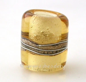 European Charm Tube LIGHT AMBER BEACH Lampwork Glass Bead - glossy matte half - Picture 1 of 8
