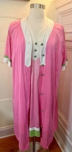 Vtg 60s Nightgown & Robe Set Pink, White, Green Nylon Mod Nightie Lingerie Sz M - Picture 1 of 11
