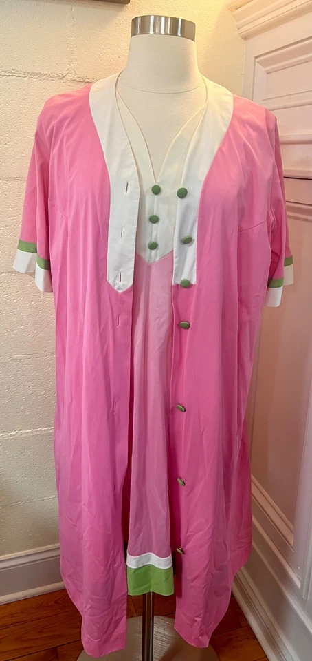 Conjunto de Camisón y Bata De Colección Años 60 Rosa, Blanco, Verde Nylon Mod Camisón Lencería Talla M Foto 1 de 4