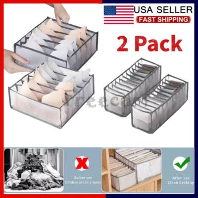 2Pack Foldable Drawer Organizer Closet Storage Box Clothes Underwear Bra Sock US - Image 1 of 4