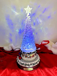 Musical LED Resin Clear Christmas Village Tree With 1 Rotating Train 30cm - Picture 1 of 10