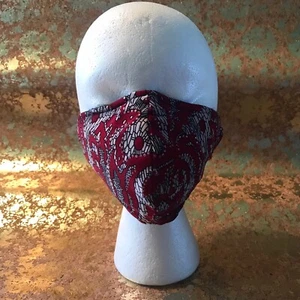 WOMEN’S RED AND BLACK COTTON BLEND WITH FELT BACK FACE MASK OSFM - Picture 1 of 11