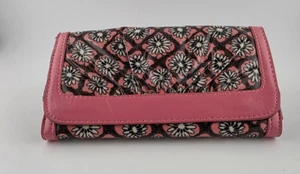 Vera Bradley Frill vinyl wallet pink with white and black flowers - Picture 1 of 14