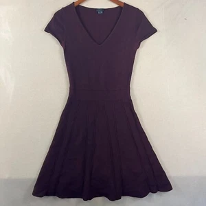 Theory Women's Dress Small Petite Purple Wool Pleated V-Neck Short Sleeve Flare - Picture 1 of 8