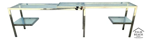 MCM MILO BAUGHMAN Style Expandable 61" to 120" Chrome Glass Console Table Cover