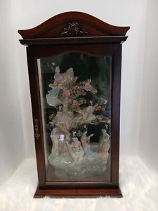 Vintage Chinese 7 Goddess On Money Tree Porcelain Statue With Wood Curio Cabinet - Picture 1 of 8