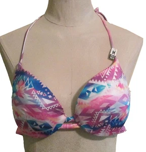 Victoria's Secret Size M PINK Padded Strappy Halter Top Bikini Top Pink Blue - Picture 1 of 5