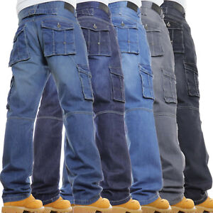 Mens CROSSHATCH Cargo Combat Jeans New Casual Work Relax Denim Pants Trousers