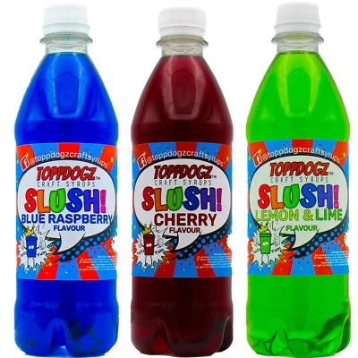 TOPPDOGZ Slush Puppy Machine Syrup BLUE RASPBERRY, CHERRY, LEMON & LIME Slushy 3x 500ml