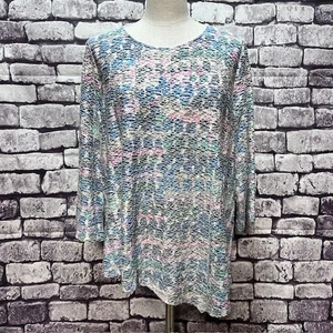 Alfred Dunner White, Green & Blue Asymmetrical Hem Blouse Size 1X - Picture 1 of 8