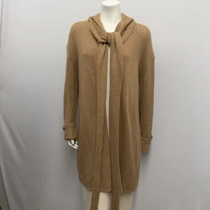 La Rok Cotton & Cashmere Sweater Cardigan With Built In Scarf & Hood Caramel O/S - Picture 1 of 6