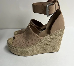 Marc Fisher Women Leather Suede Wedge Espadrille Platform Sandals Perforated 7.5 - Picture 1 of 9