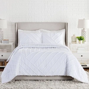 3pc Full/Queen Chenille Chevron Comforter Set White - Laurel & Mayfair - Picture 1 of 8