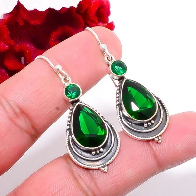 Pendiente de plata de ley 925 oxidada diopsido cromado 1,76" S13, regalo de Navidad Foto 1 de 4