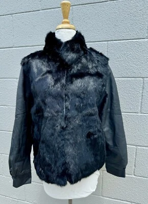Chaqueta De Colección Años 90 Sergio Valente Piel De Conejo Negra Cuero Mixto Media Talla S Años 80 Foto 1 de 4