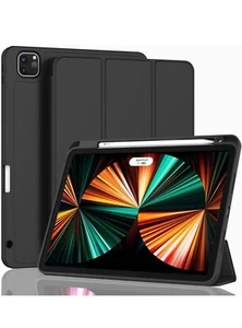 New iPad 12.9 Case Smoky Gray TPU Bumper Folio Pencil Holder - Picture 1 of 4