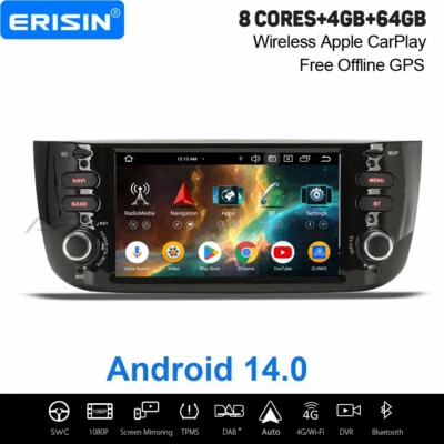 4GB+64GB 8-Kern Android 14 DAB+ Autoradio 4G GPS CarPlay Fiat Grande Punto Linea - Bild 1 von 4