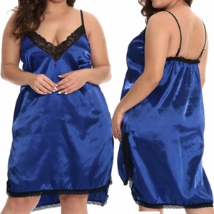 Women Sexy Lingerie Lace V-Neck Satin Sleepwear Dress Nightgown Plus Size - Picture 1 of 31
