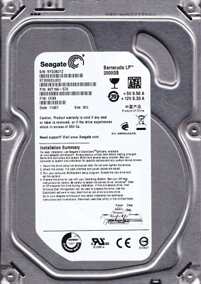 ST2000DL003 p/n: 9VT166-570 s/n: 5YD f/w: CC98 WU 2011 2TB SATA 3.5" SEAGATE - Image 1 of 4
