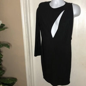 Moda Nova Little Vestido Negro XL Peek A Boo Una Manga Sin Mangas Forrado Rodilla - Imagen 1 de 11