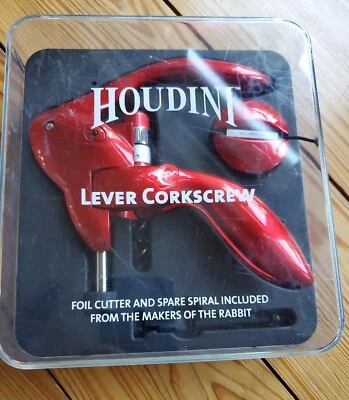 Houdini Lever Corkscrew w/Foil Cutter  - Red - in original box - Image 1 of 4