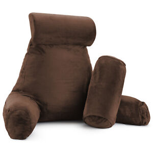Large Soft Foam Reading & TV Relax Pillow + 2 Neck & Lumbar Pillows with Pockets