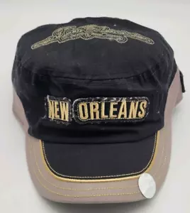 New Orleans Louisiana Embroidered Cadet Style Flat Top Elastic Back Cap Black - Picture 1 of 8