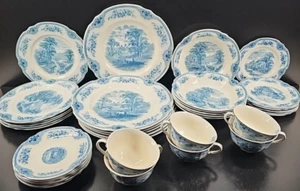 (6) J & G Meakin The Sandown 6 Pc Place Settings Antique Blue Floral England Lot - Picture 1 of 24