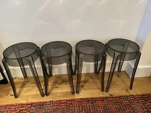 Ghost Style Plastic Low Stools | 45 Cm | Smoke Grey X4 Pre loved Stacking - Picture 1 of 16